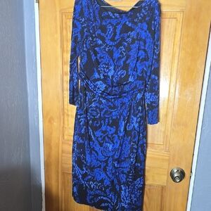 Chaps Blue and Black 3/4 Long Sleeve Dress Medium